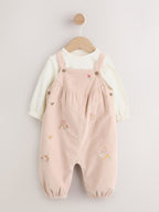 Ecru Bunny Baby Cord Dungarees And Long Sleeve Bodysuits 2 Piece Set (0mths-2yrs)