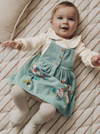 Teal Blue Baby Pinafore Bodysuit And Tights 3 Piece Set (0mths-2yrs)