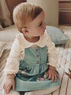 Teal Blue Baby Pinafore Bodysuit And Tights 3 Piece Set (0mths-2yrs)
