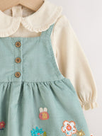Teal Blue Baby Pinafore Bodysuit And Tights 3 Piece Set (0mths-2yrs)