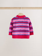 Red Stripe Knitted Bow Cardigan and Leggings Baby 2 Piece Set (0mths-2yrs)
