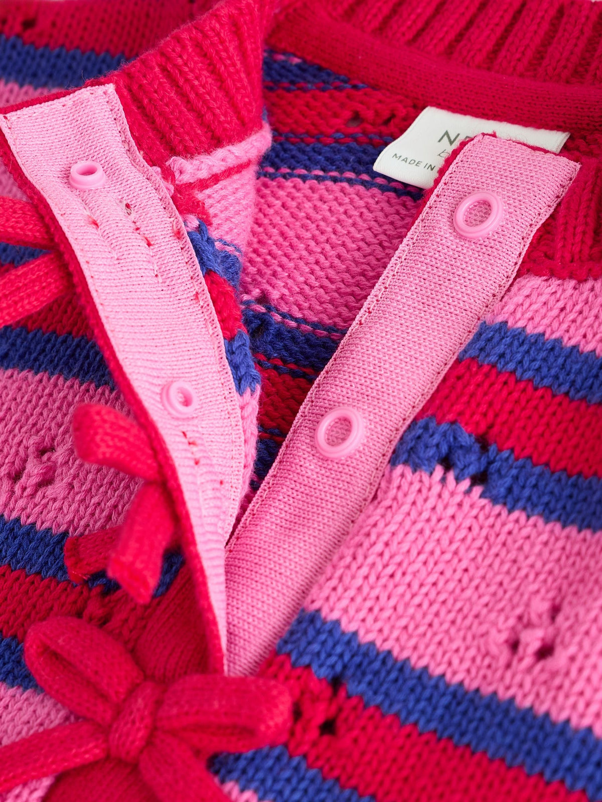 Red Stripe Knitted Bow Cardigan and Leggings Baby 2 Piece Set (0mths-2yrs)