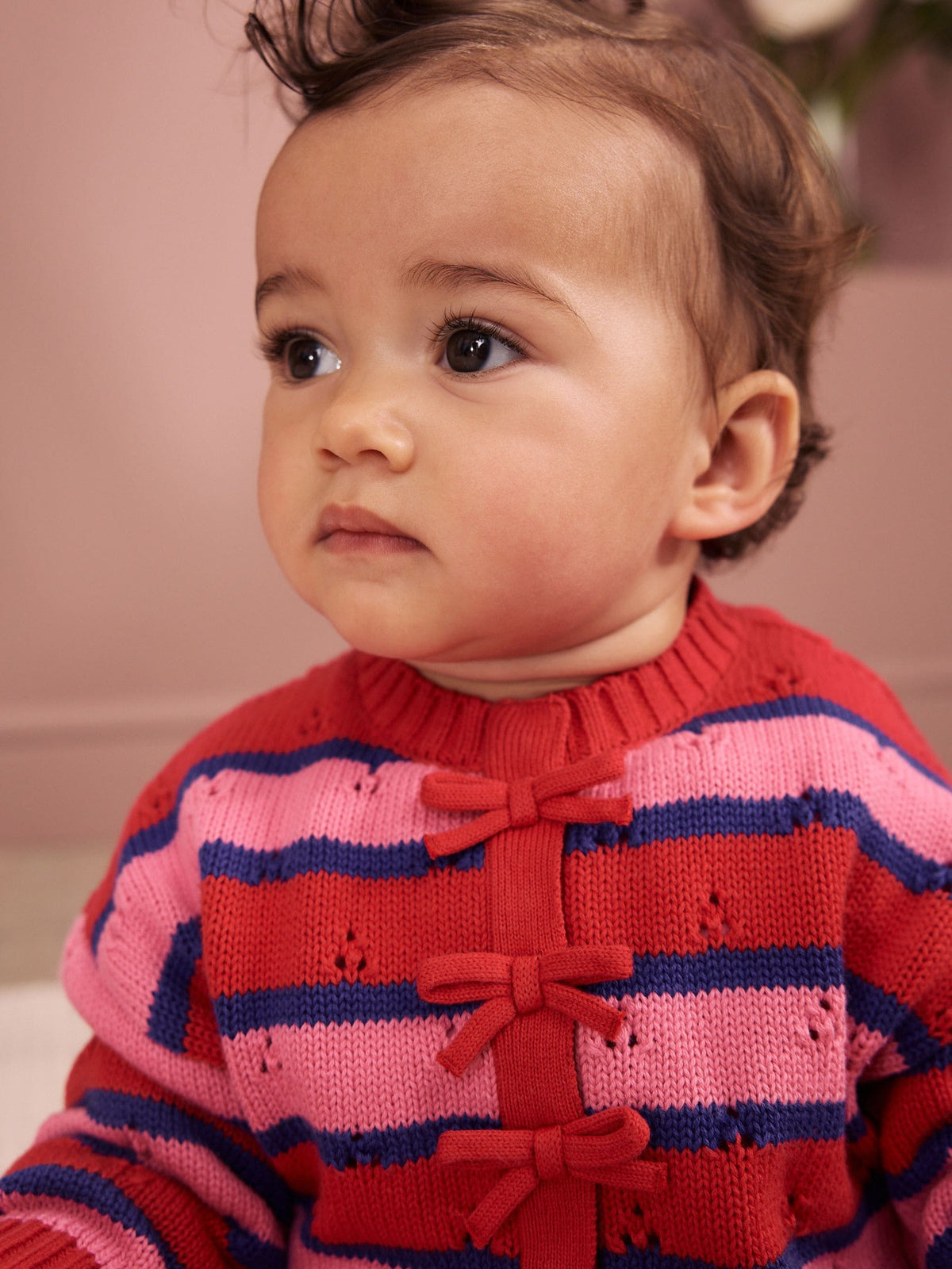Red Stripe Knitted Bow Cardigan and Leggings Baby 2 Piece Set (0mths-2yrs)