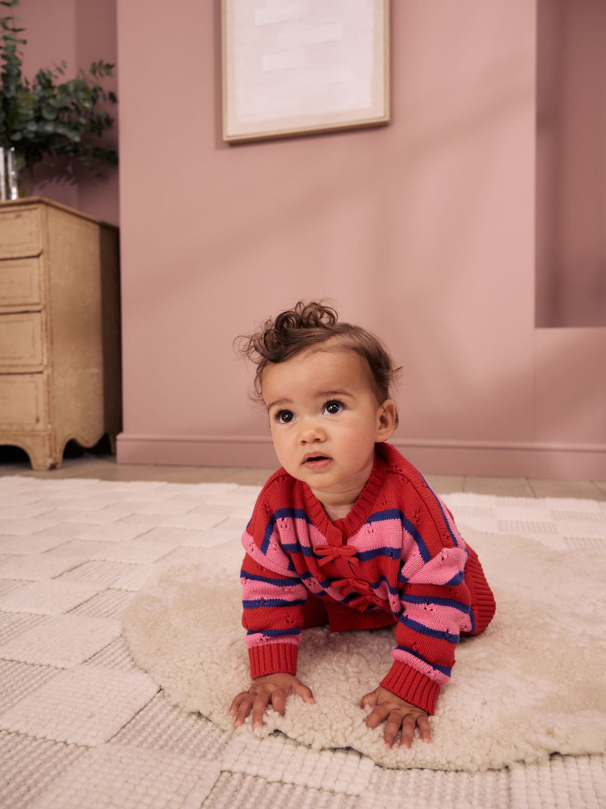 Red Stripe Knitted Bow Cardigan and Leggings Baby 2 Piece Set (0mths-2yrs)