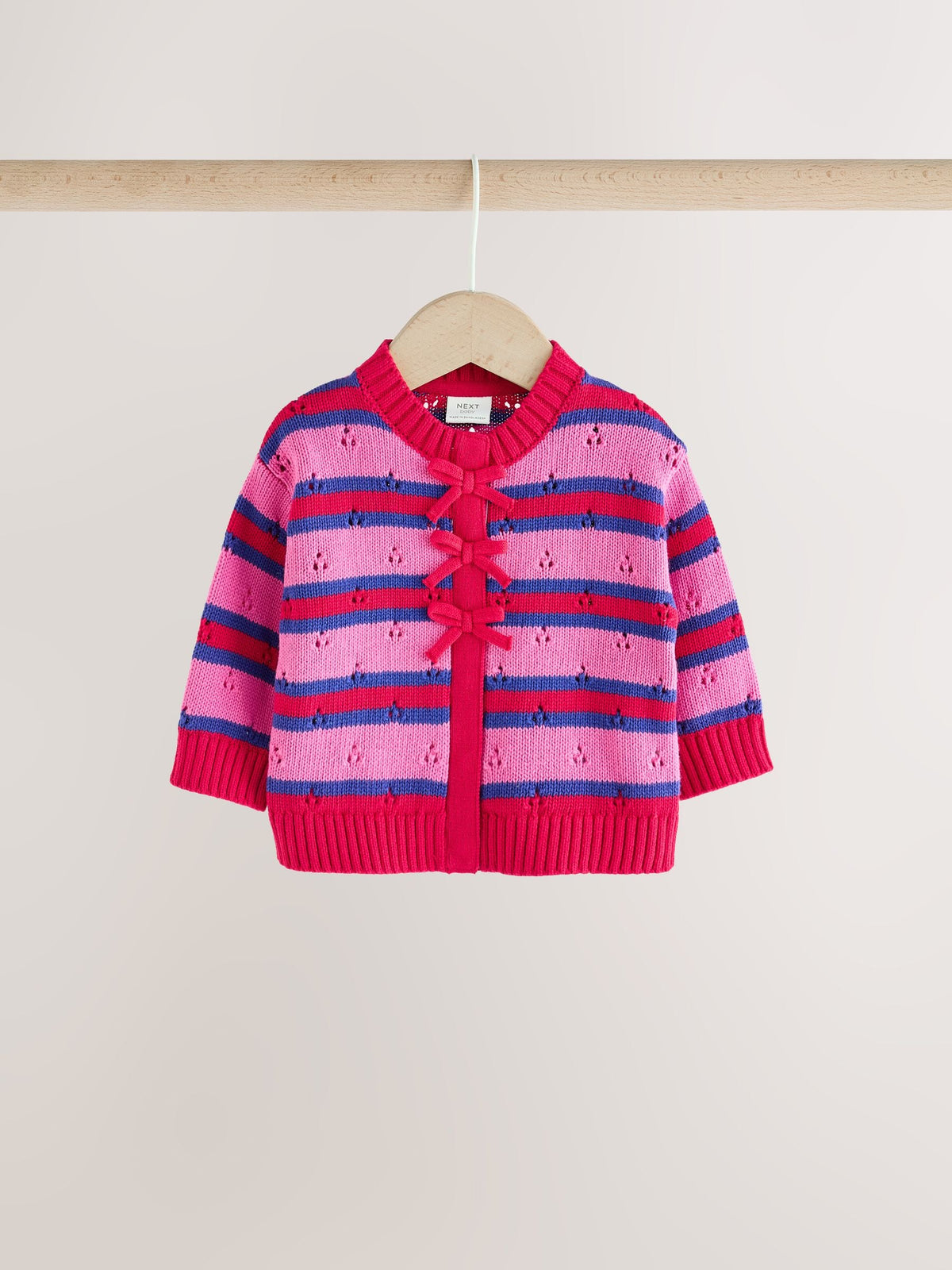 Red Stripe Knitted Bow Cardigan and Leggings Baby 2 Piece Set (0mths-2yrs)