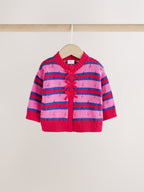Red Stripe Knitted Bow Cardigan and Leggings Baby 2 Piece Set (0mths-2yrs)