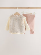Pink/Cream Fur Baby Gilet Top and Leggings 3 Piece Set (0mths-2yrs)