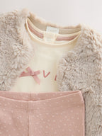 Pink/Cream Fur Baby Gilet Top and Leggings 3 Piece Set (0mths-2yrs)