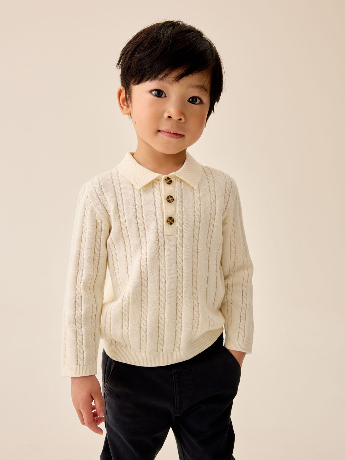 Ecru Cable Knit Polo Shirt (3mths-7yrs)