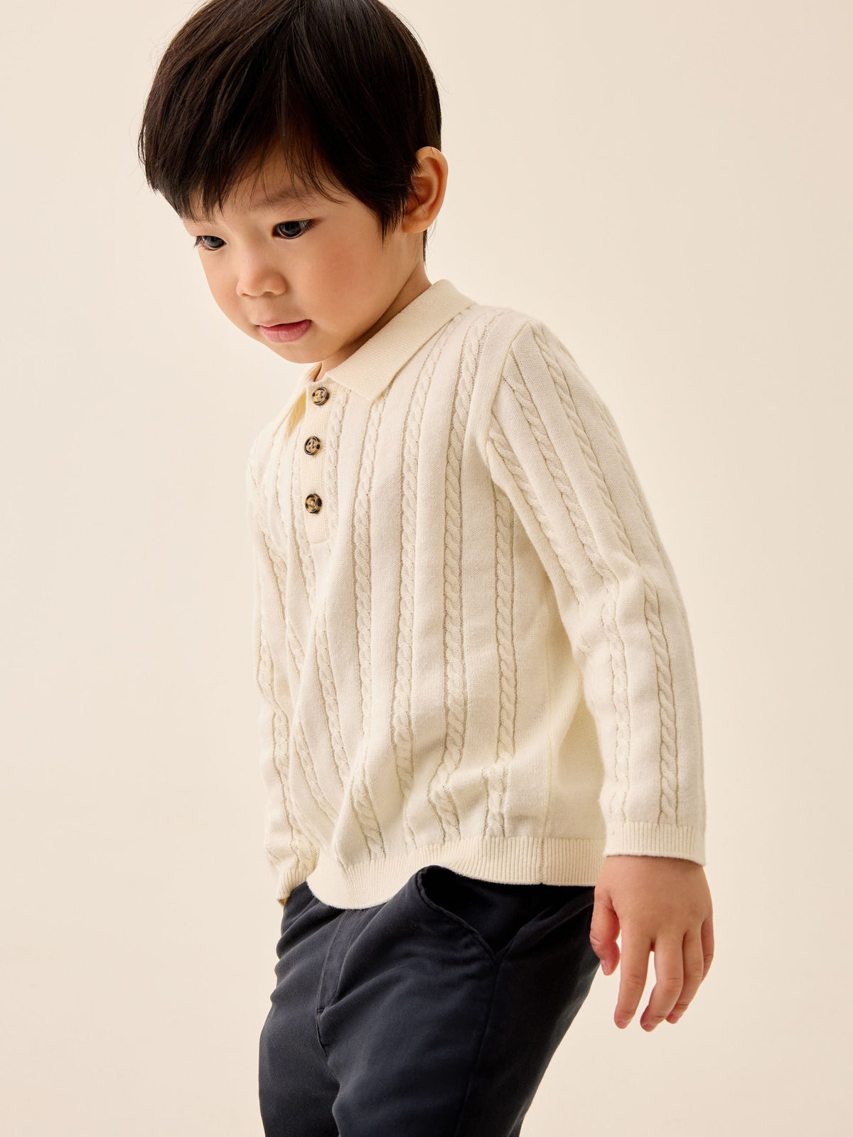 Ecru Cable Knit Polo Shirt (3mths-7yrs)
