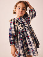 Navy Blue Heart Check Frill Collar Long Sleeve Dress (3mths-8yrs)