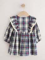 Navy Blue Heart Check Frill Collar Long Sleeve Dress (3mths-8yrs)