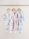 Pink Two Way Zip Baby Sleepsuit 3 Pack (0-2yrs)