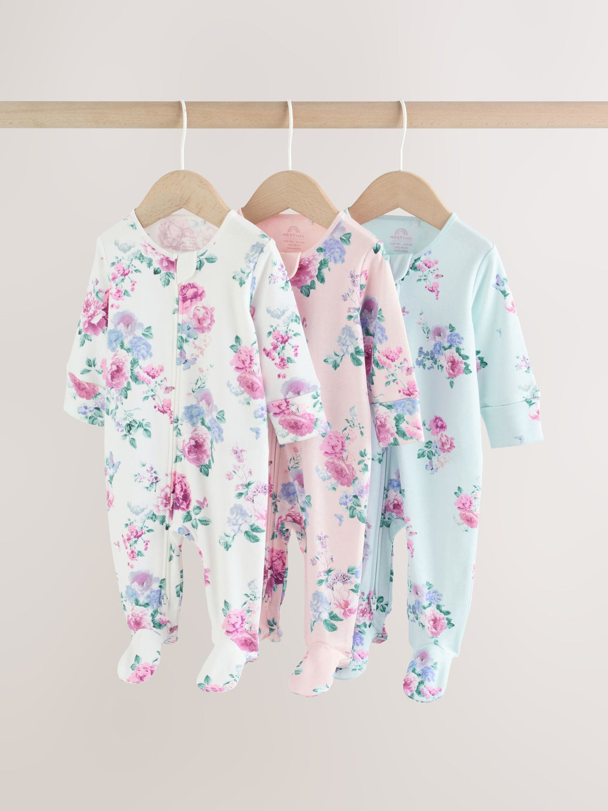 Pink Two Way Zip Baby Sleepsuit 3 Pack (0-2yrs)