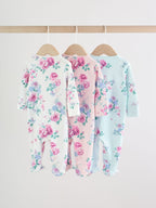 Pink Two Way Zip Baby Sleepsuit 3 Pack (0-2yrs)