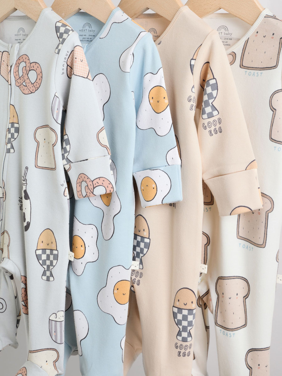Neutral Brunch Two Way Zip Baby Sleepsuits 4 Pack (0mths-2yrs)
