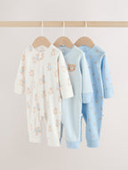 Blue Bear Two Way Zip Baby Sleepsuits 3 Pack (0mths-3yrs)