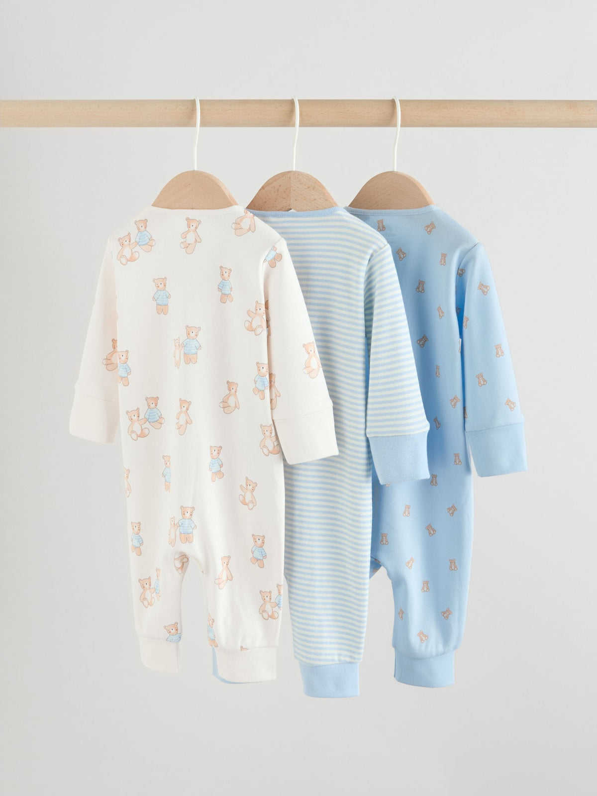 Blue Bear Two Way Zip Baby Sleepsuits 3 Pack (0mths-3yrs)