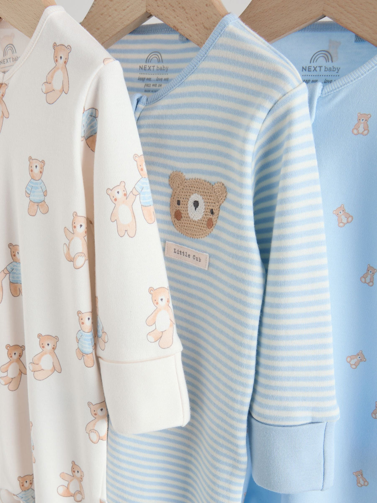 Blue Bear Two Way Zip Baby Sleepsuits 3 Pack (0mths-3yrs)