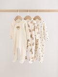 Neutral Hamish Two Way Zip Baby Sleepsuits 3 Pack (0-2yrs)