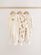 Neutral Hamish Two Way Zip Baby Sleepsuits 3 Pack (0-2yrs)