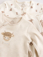 Neutral Hamish Two Way Zip Baby Sleepsuits 3 Pack (0-2yrs)