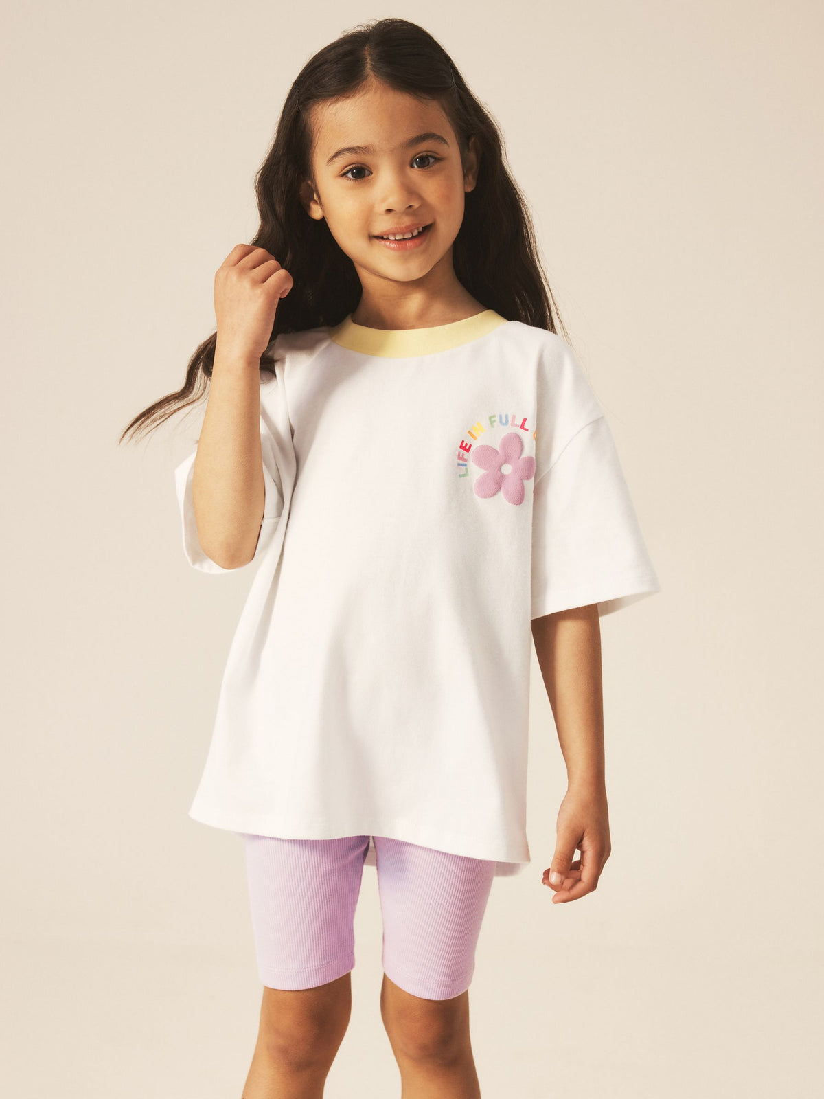 Little Bird by Jools Oliver Rainbow Print T-Shirt & Ribbed Cycling Shorts Set