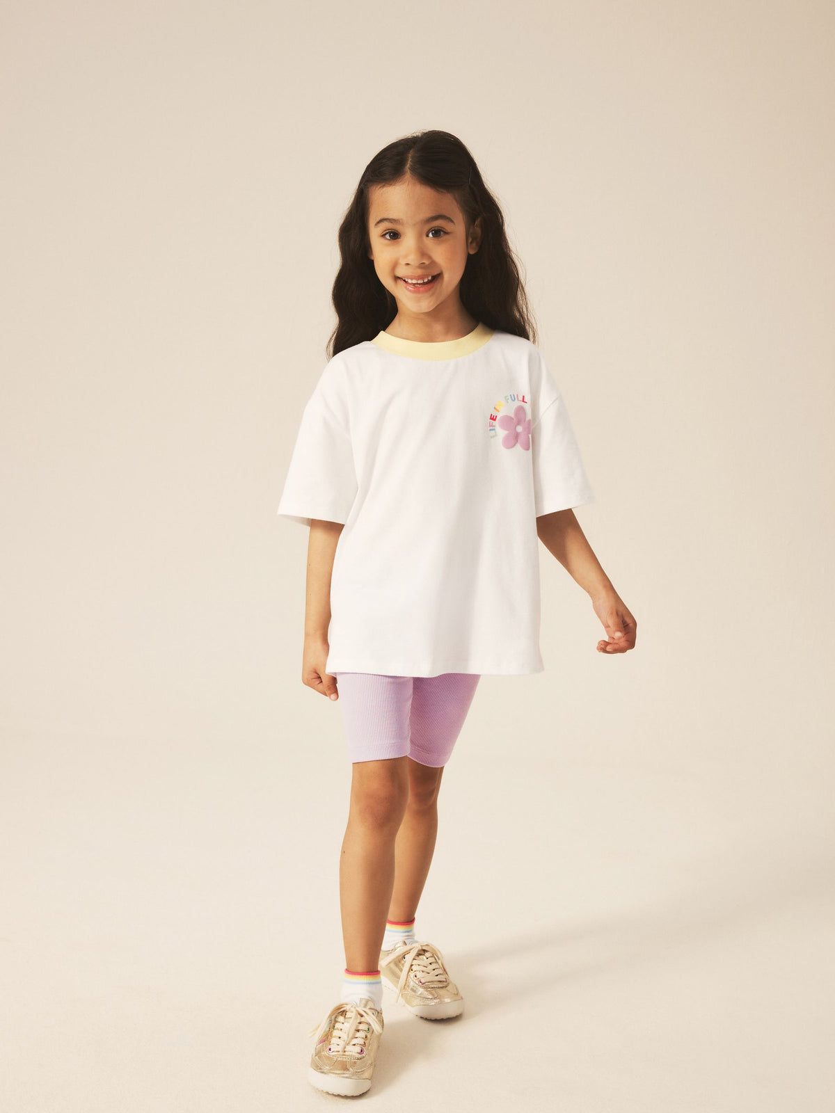 Little Bird by Jools Oliver Rainbow Print T-Shirt & Ribbed Cycling Shorts Set