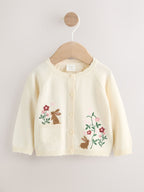 Natural Embroidered Baby Bunny Cardigan (0mths-3yrs)