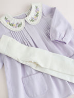 Purple Woven Collar Baby Dress with Tights (0mths-2yrs)