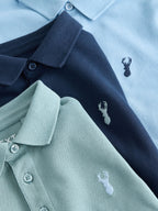 Light Blue/Navy/Mineral Short Sleeve Polo Shirts 3 Pack (3-16yrs)