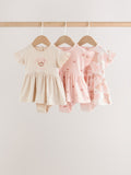 Pink Bear Embroidered Jersey Baby Rompers 3 Pack