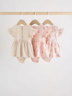 Pink Bear Embroidered Jersey Baby Rompers 3 Pack