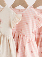 Pink Bear Embroidered Jersey Baby Rompers 3 Pack
