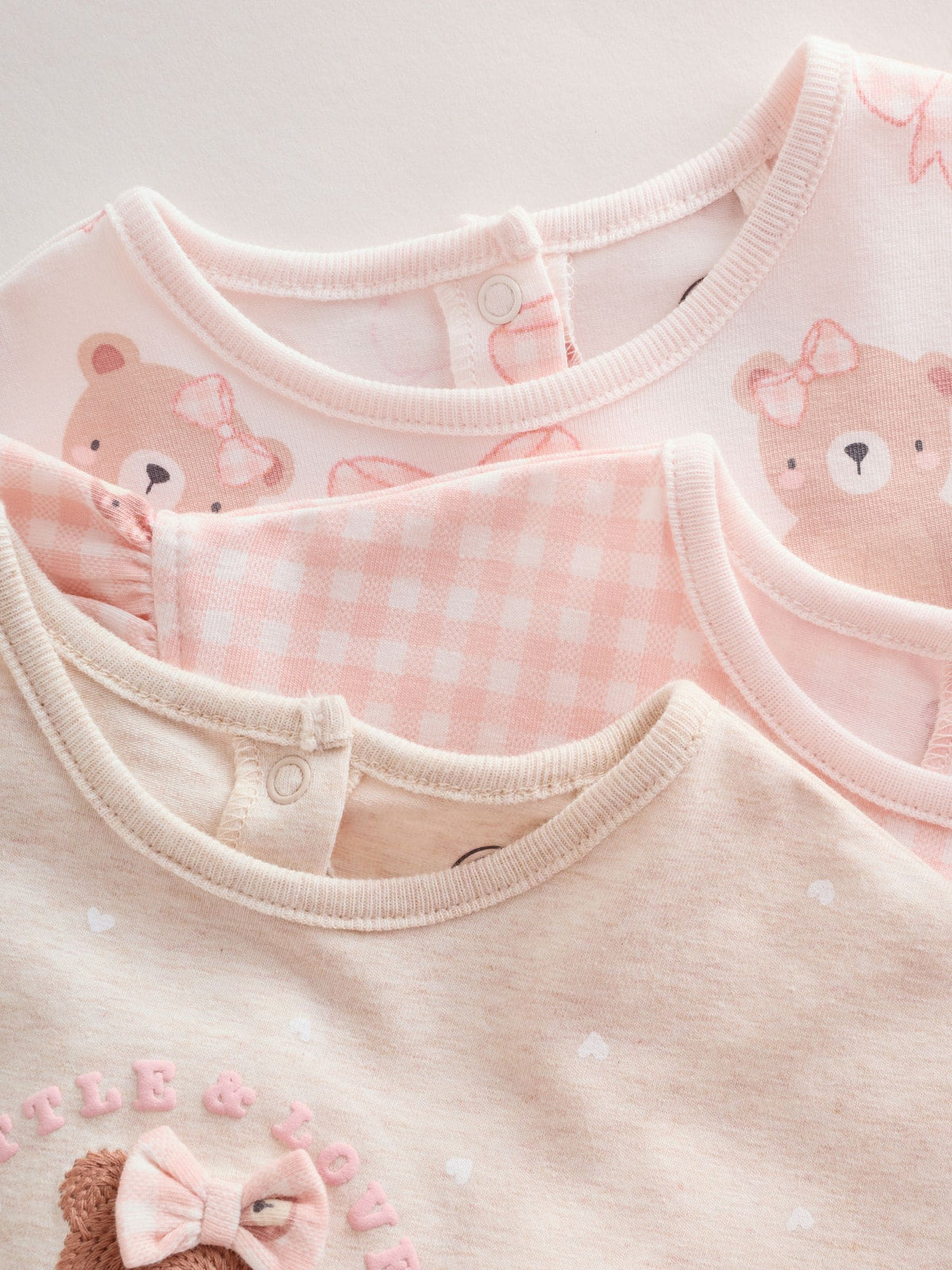 Pink Bear Embroidered Jersey Baby Rompers 3 Pack