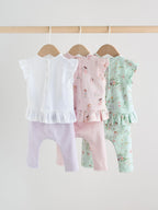 Pink/ Mint/ White Fairy Short Sleeve Top and Leggings Baby Set 6 Piece (0mths-3yrs)