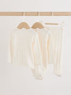 Ecru Pointelle Bodysuit Leggings And Cardigan Baby Set 3 Piece (0-9mths)