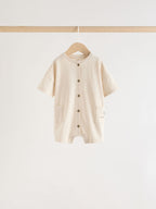 Neutral Sunbaked Printed Button Through Jersey Baby Rompers 3 Pack