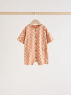 Neutral Sunbaked Printed Button Through Jersey Baby Rompers 3 Pack