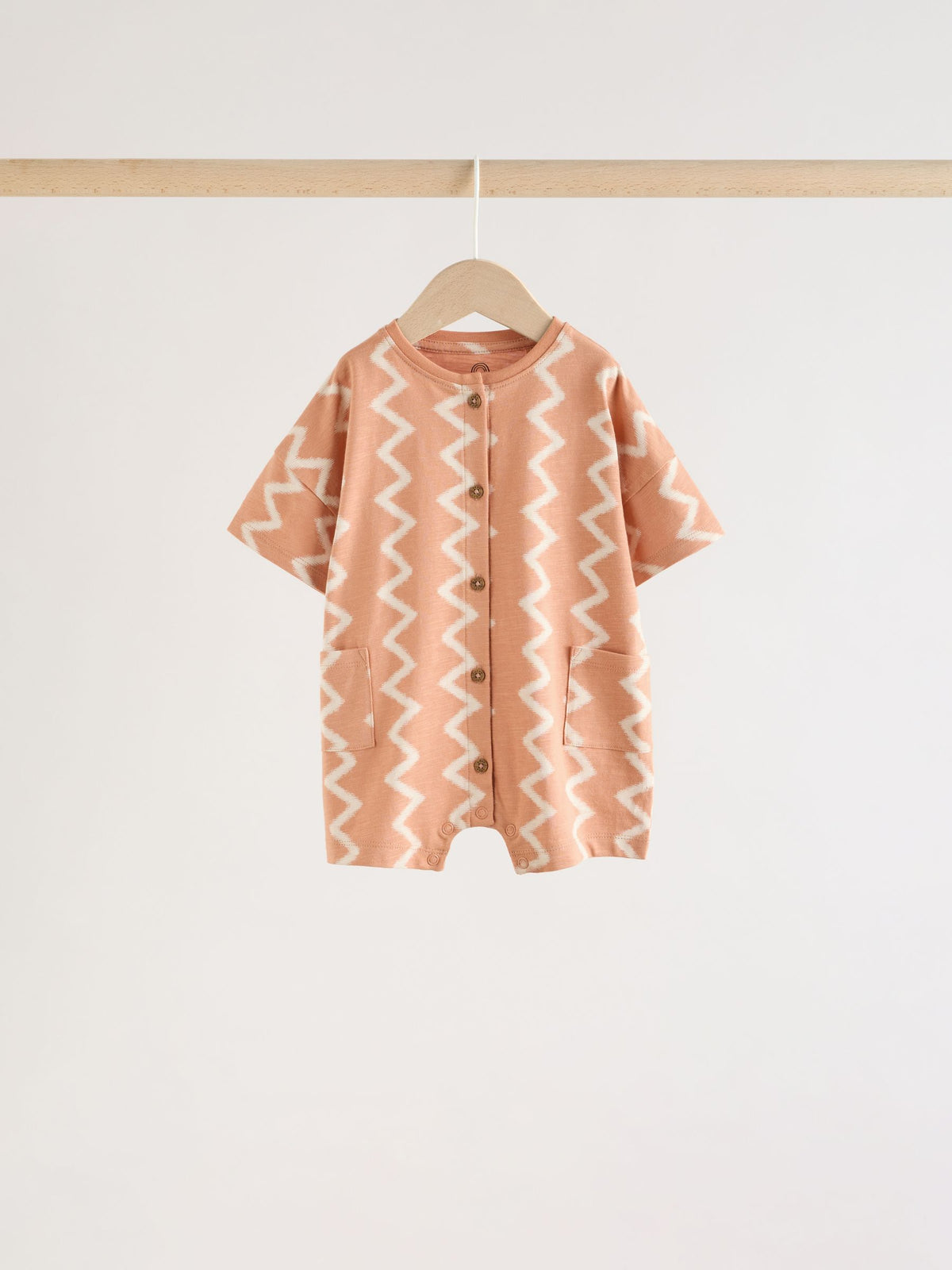 Neutral Sunbaked Printed Button Through Jersey Baby Rompers 3 Pack