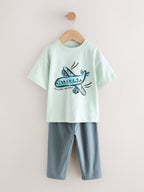Blue/Black/White Vehicles Short Sleeve T-Shirts & Joggers Set 3 Pack (3mths-7yrs)