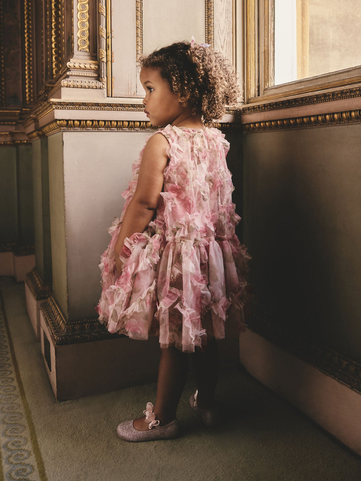 Pink Floral Sleeveless Mesh Dress (3mths-7yrs)