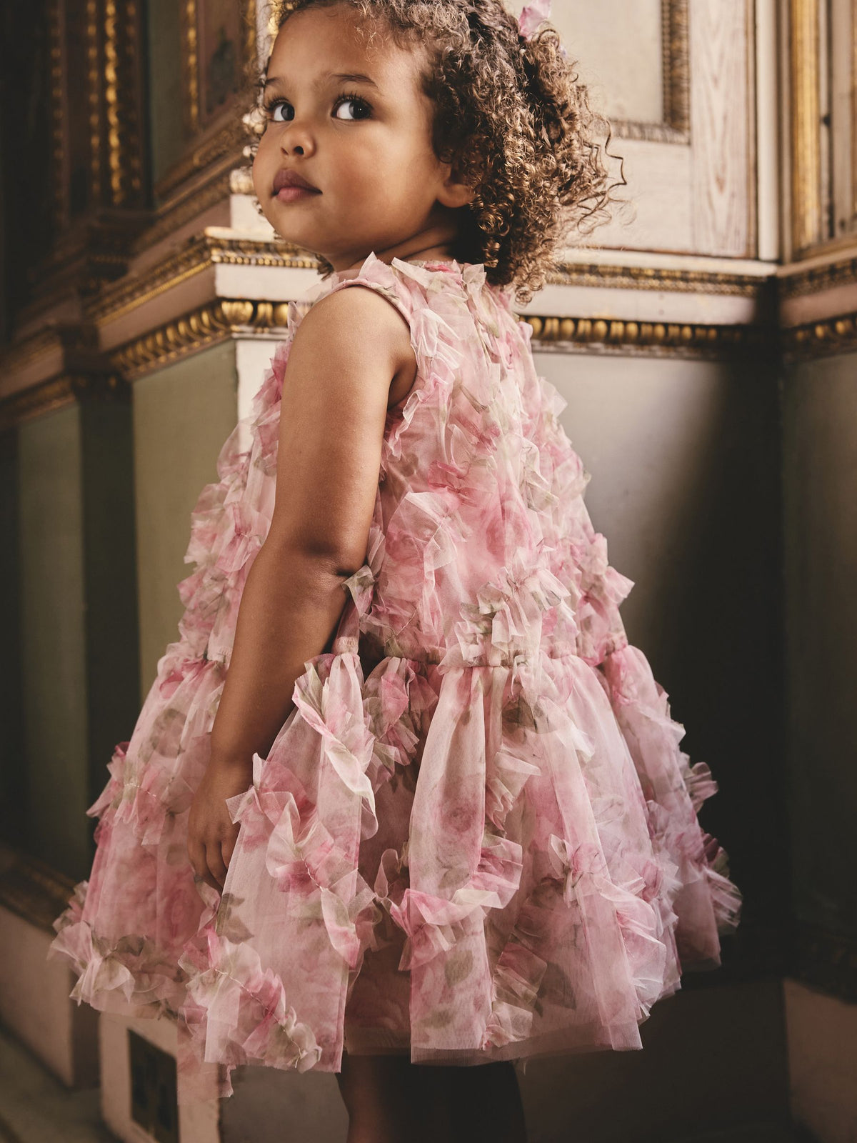Pink Floral Sleeveless Mesh Dress (3mths-7yrs)