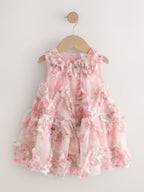 Pink Floral Sleeveless Mesh Dress (3mths-7yrs)