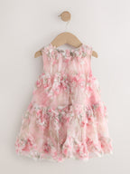 Pink Floral Sleeveless Mesh Dress (3mths-7yrs)