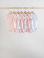 Pink 7 Pack Short Sleeve Baby Bodysuit