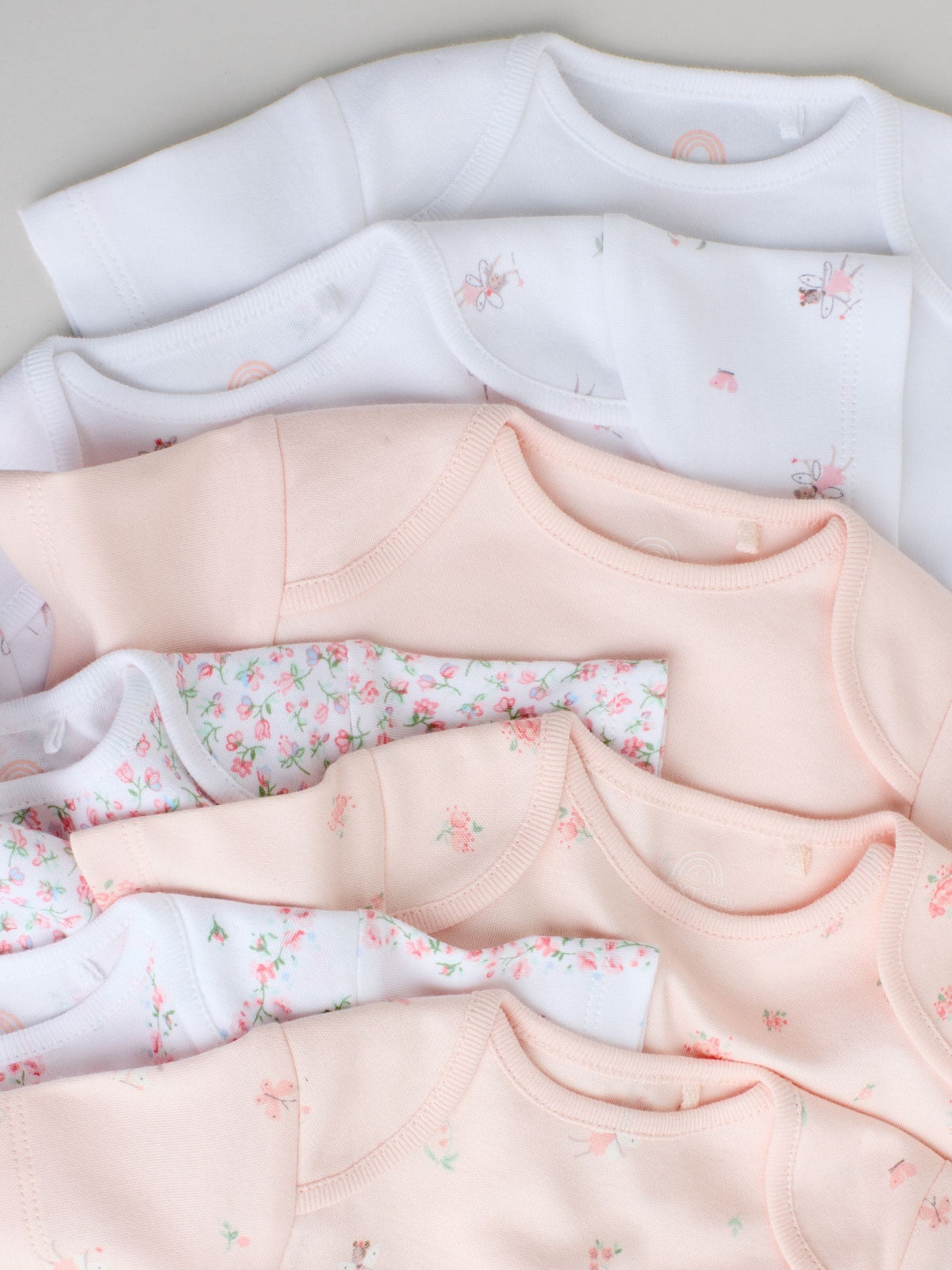 Pink 7 Pack Short Sleeve Baby Bodysuit