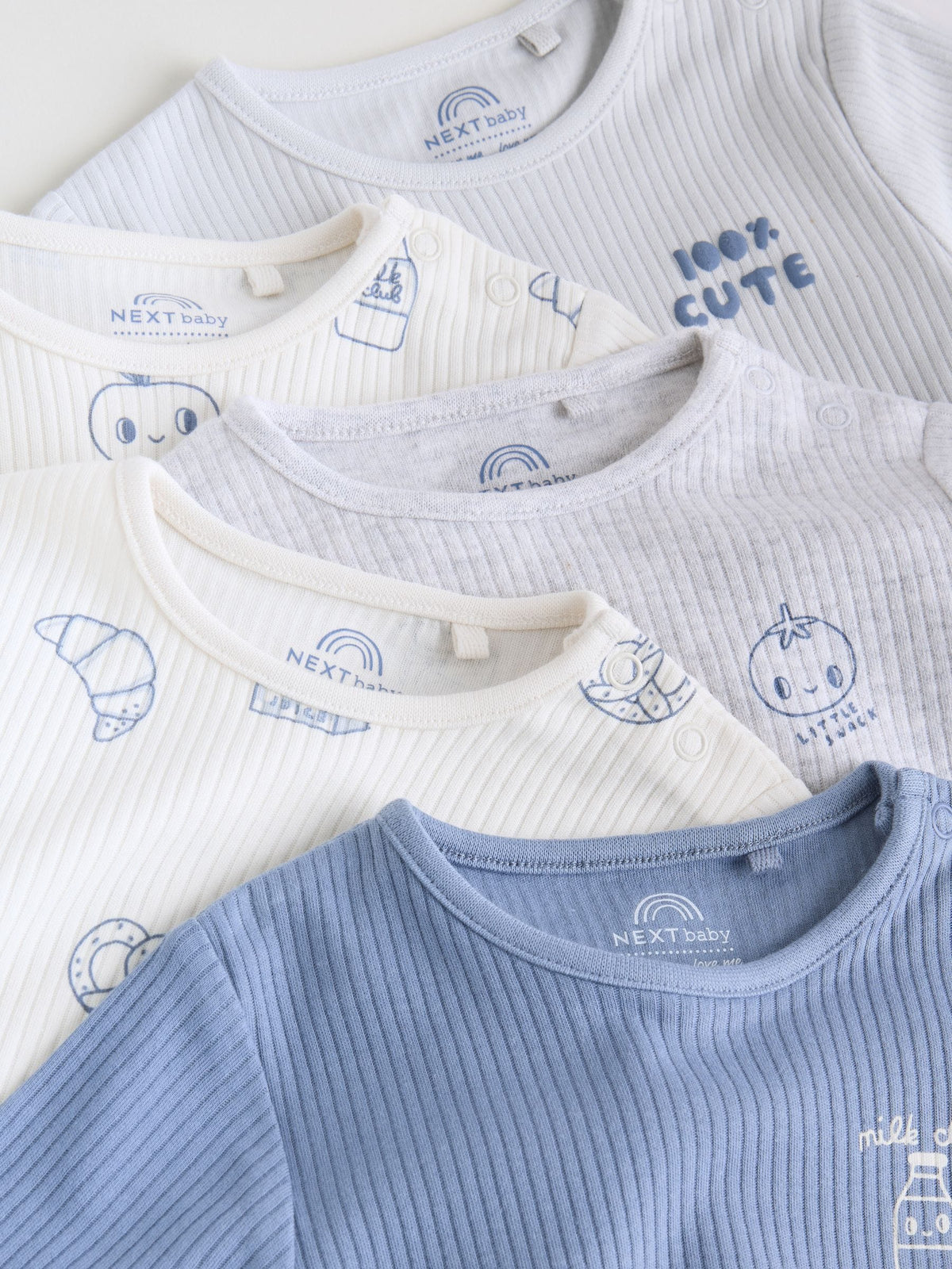 Blue Long Sleeve Baby Bodysuits 5 Pack