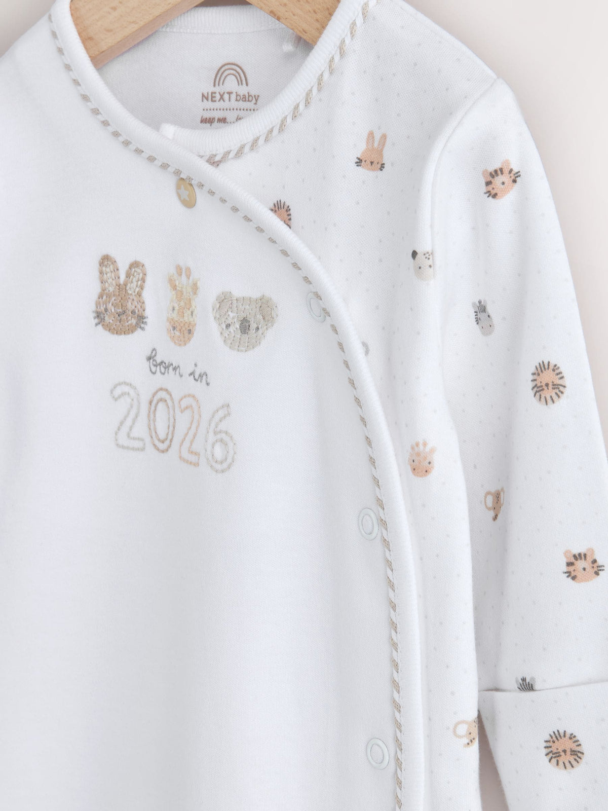 White Born in 2026 Baby Sleepsuit & Hat Set (0-9mths)