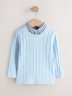 Blue Cable Knit Mock Shirt Jumper (3mths-7yrs)